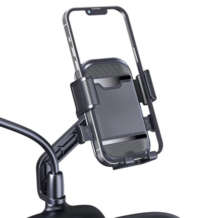 Supporto per telefono da moto XY-106 antiurto, antiscivolo, girevole e con funzione di navigazione, per motociclisti., Handbar, Rearview Mirror