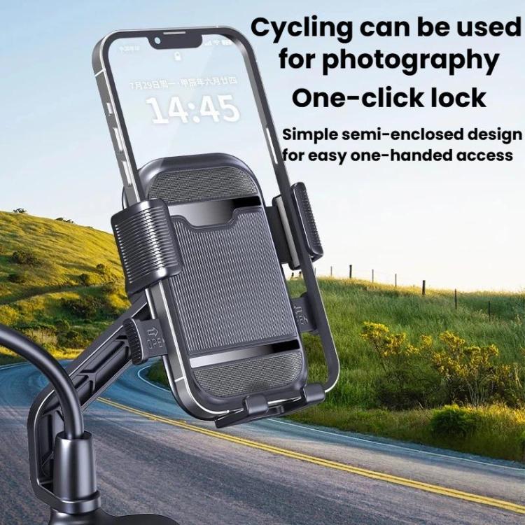 Supporto per telefono da moto XY-106 antiurto, antiscivolo, girevole e con funzione di navigazione, per motociclisti., Handbar, Rearview Mirror
