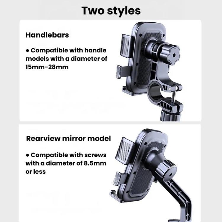 Supporto per telefono da moto XY-106 antiurto, antiscivolo, girevole e con funzione di navigazione, per motociclisti., Handbar, Rearview Mirror
