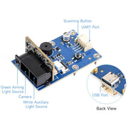 Modulo di scansione codici a barre e QR WAVESHARE, tipo E, involucro metallico, lettura codici DPM, interfacce USB e UART integrate, doppia interfaccia., 32387