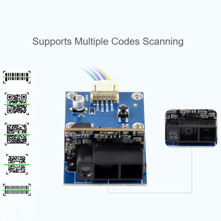 Modulo di scansione codici a barre e QR WAVESHARE, tipo E, involucro metallico, lettura codici DPM, interfacce USB e UART integrate, doppia interfaccia., 32387