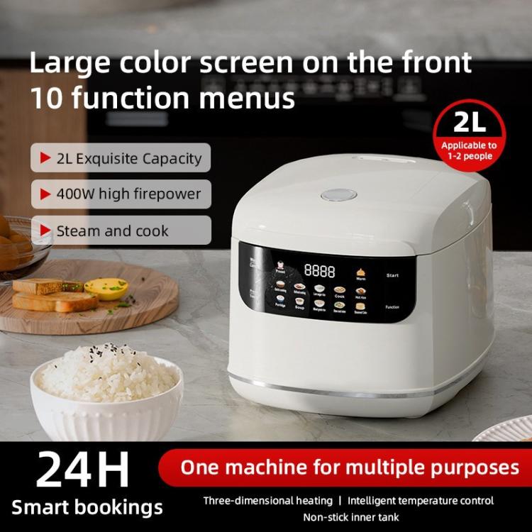 Cuociriso elettrico da 400 W e 2 litri con display a colori, 10 programmi preimpostati e funzione di prenotazione intelligente 24 ore, per 1-2 persone., EU Plug 220V, UK Plug 220V, US Plug 110V