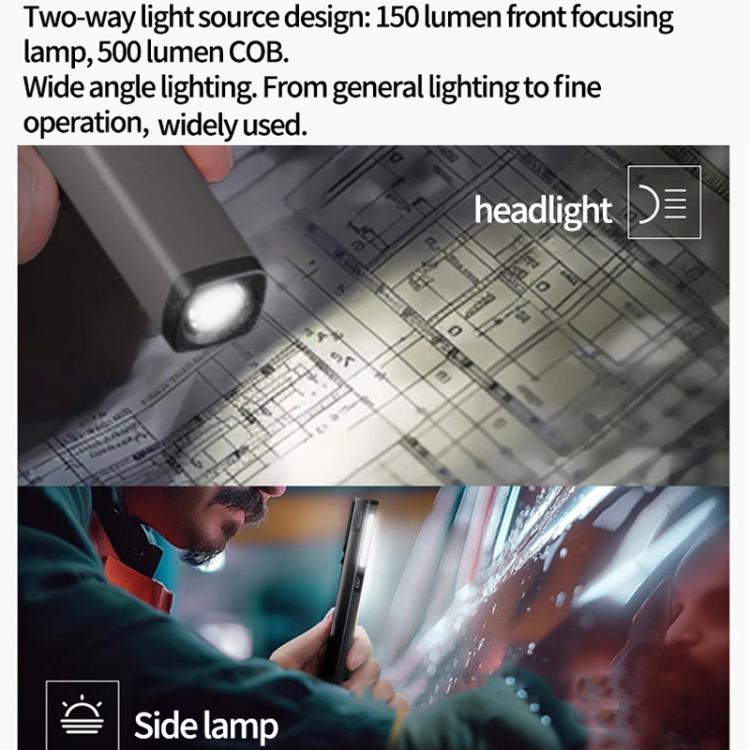 Lampada da lavoro per riparazione auto con clip a penna COB, ricaricabile tramite USB, con forte adesione magnetica