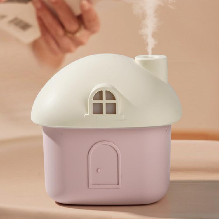 Mini umidificatore da tavolo a forma di casetta, silenzioso, con porta USB e luci colorate.