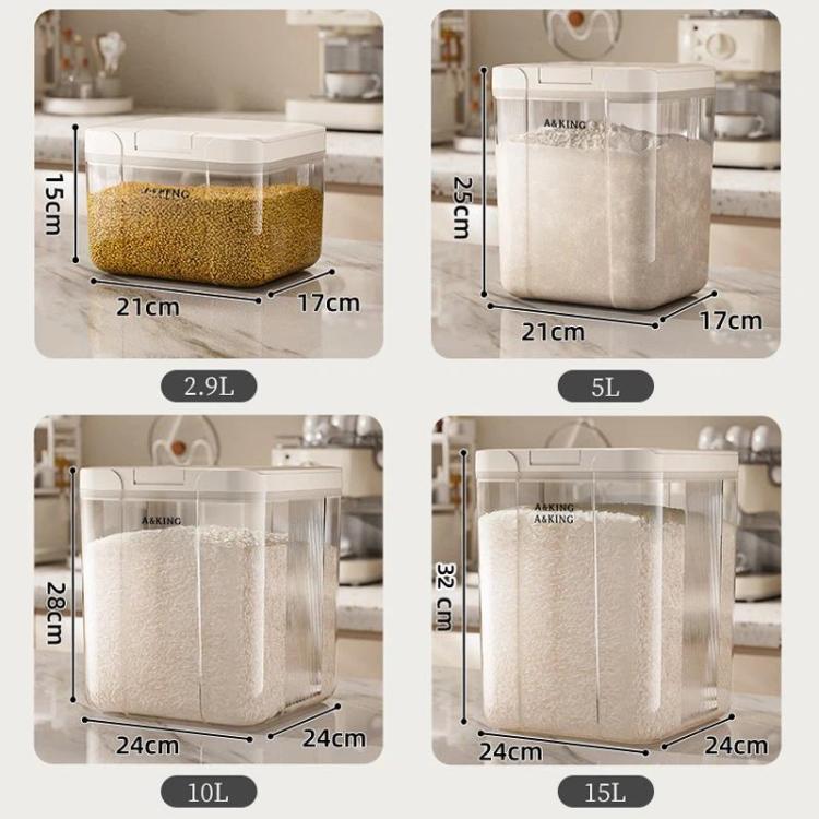 Secchio per riso con coperchio a scatto, ideale per la cucina domestica, a prova di insetti e umidità, contenitore per cereali., 2.9L, 5L, 10L, 15L