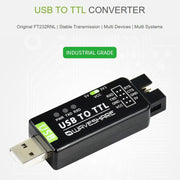 Convertitore industriale da USB a TTL, modello originale FT232RNL, con protezione multipla e supporto per diversi sistemi., 17939