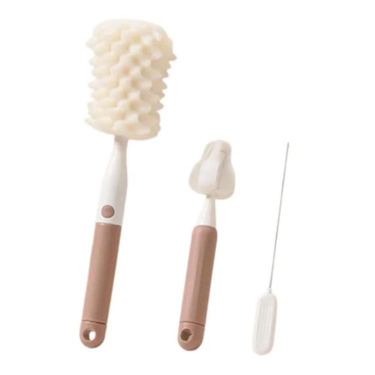 Set di spazzole multifunzione con manico dritto, spugna, per la pulizia di bottiglie e tazze.