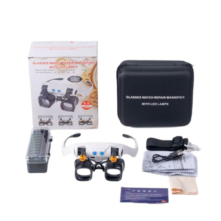 USB Rechargeable Headband Magnifier With 5 Interchangeable Lens Pairs 2X 4X 6X 10X 13X And Dual LED Lights, RJS223-21SXC