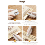 Mini sigillatrice magnetica ricaricabile per alimenti con porta Type-C, doppia modalità per sigillare e aprire sacchetti, White, Blue
