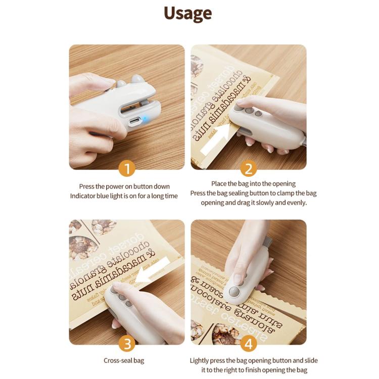Mini sigillatrice magnetica ricaricabile per alimenti con porta Type-C, doppia modalità per sigillare e aprire sacchetti, White, Blue
