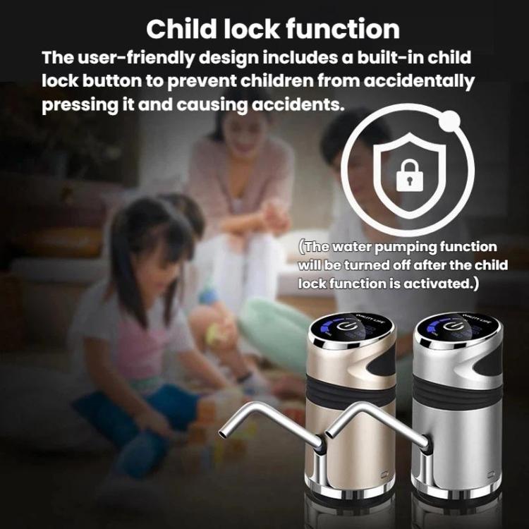 Distributore d'acqua elettrico con comandi touch e blocco di sicurezza per bambini, portatile, ricaricabile, con pompa per bottiglie d'acqua.