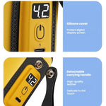 Scaldabiberon portatile con manicotto isolante e display digitale, alimentazione tramite USB-C, 5 impostazioni di temperatura regolabili.