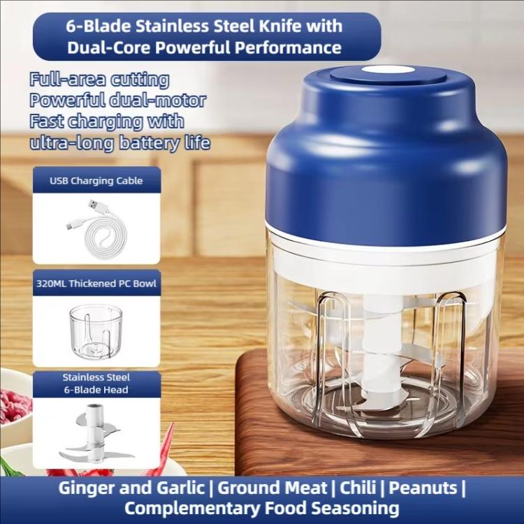 Tritatutto elettrico senza fili da 320 ml con 6 lame in acciaio inossidabile, mini robot da cucina ricaricabile