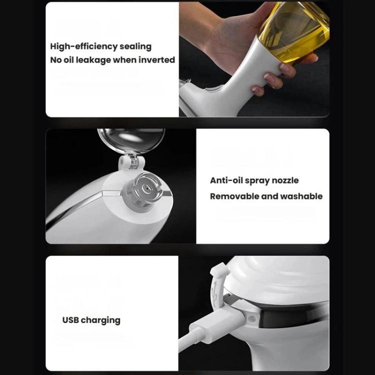 Flacone nebulizzatore elettrico da 350 ml per olio, ricaricabile tramite USB, con tecnologia di atomizzazione per cucinare in modo sano, per barbecue e insalate.