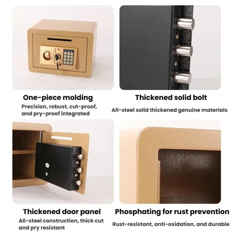 Cassaforte in acciaio di piccole dimensioni da parete con piastra antifurto e password., Black With Money Drop Slot, Gold With Money Drop Slot, Black No Money Drop Slot, Gold No Money Drop Slot
