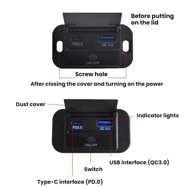 Caricabatterie USB auto doppia porta PD+QC 63W