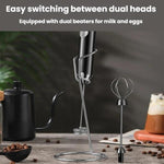 Frusta elettrica portatile senza fili per uova, latte e caffè., Dual-Head White, Dual-Head Black, Dual-Head With Bracket White, Dual-Head With Bracket Black