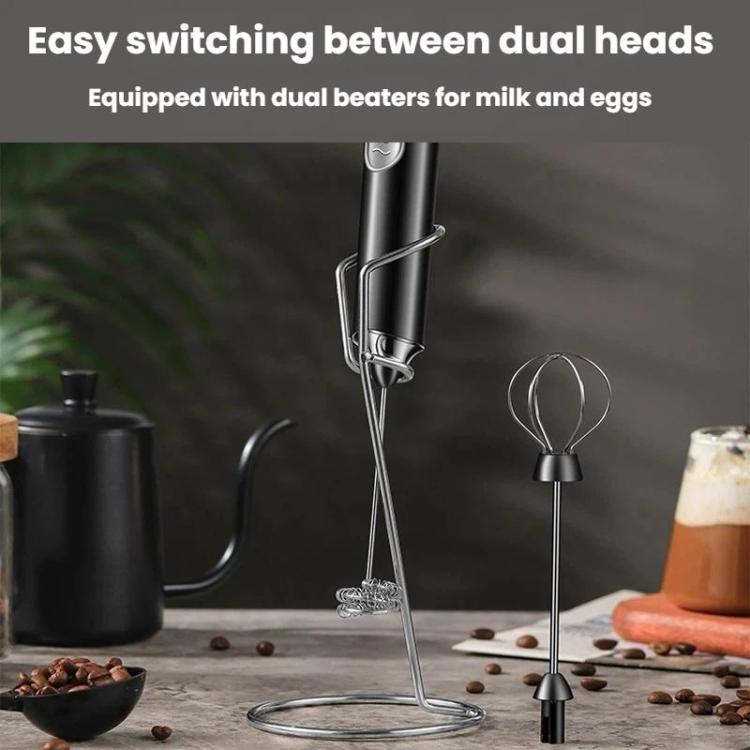 Frusta elettrica portatile senza fili per uova, latte e caffè., Dual-Head White, Dual-Head Black, Dual-Head With Bracket White, Dual-Head With Bracket Black
