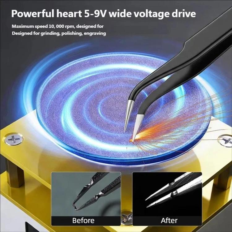 Micro-smerigliatrice HMT-D71 da 10000 giri/min con display LCD e ampia gamma di tensione 5-9V per smerigliatura di precisione, lucidatura e riparazione di utensili.