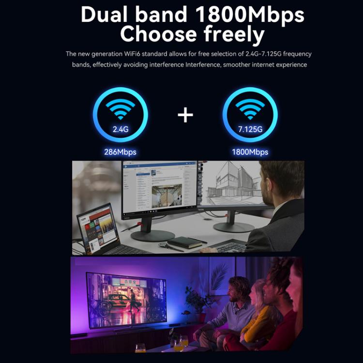 Adattatore di rete wireless Gigabit PCIe 2 in 1 VegGieg per desktop., AX1800 PCI-E to WIFI 6 + Bluetooth 5.2/5dB