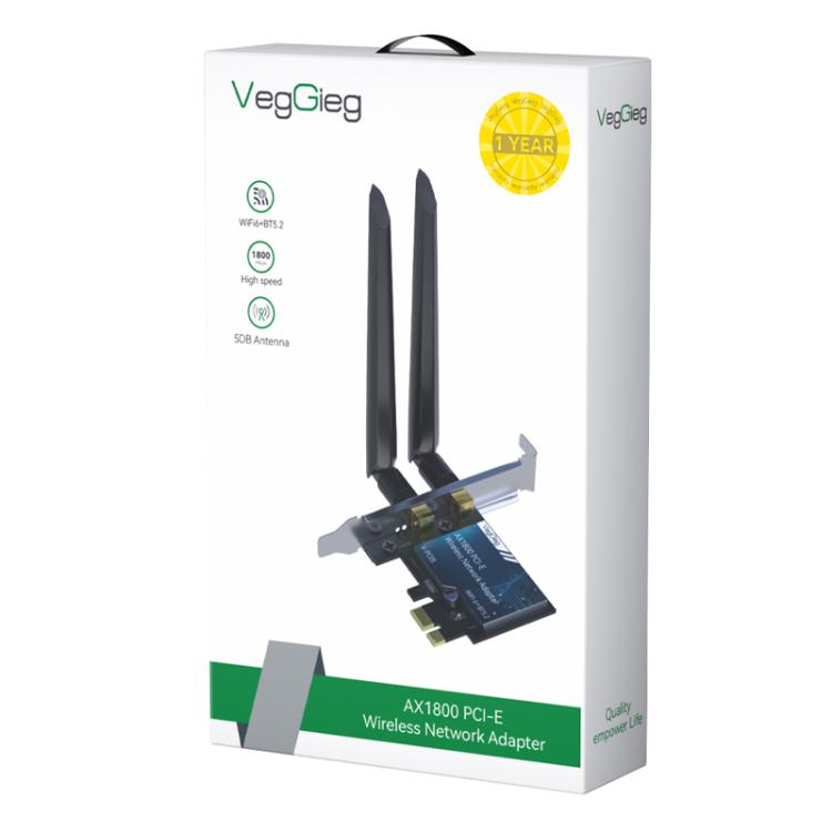 Adattatore di rete wireless Gigabit PCIe 2 in 1 VegGieg per desktop., AX1800 PCI-E to WIFI 6 + Bluetooth 5.2/5dB