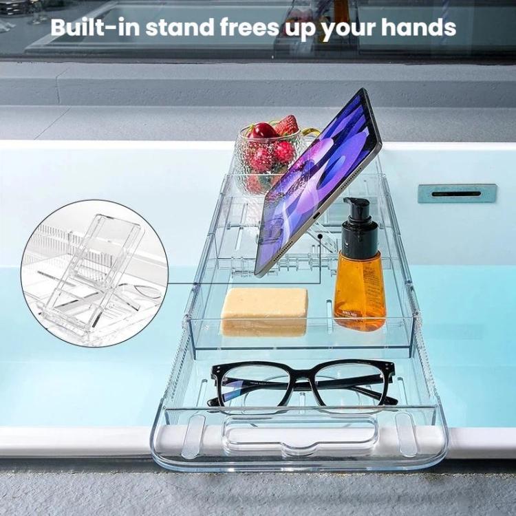 Mensola estensibile e pieghevole per vasca da bagno, ripiano portaoggetti per il bagno, Transparent
