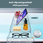 Mensola estensibile e pieghevole per vasca da bagno, ripiano portaoggetti per il bagno, Transparent