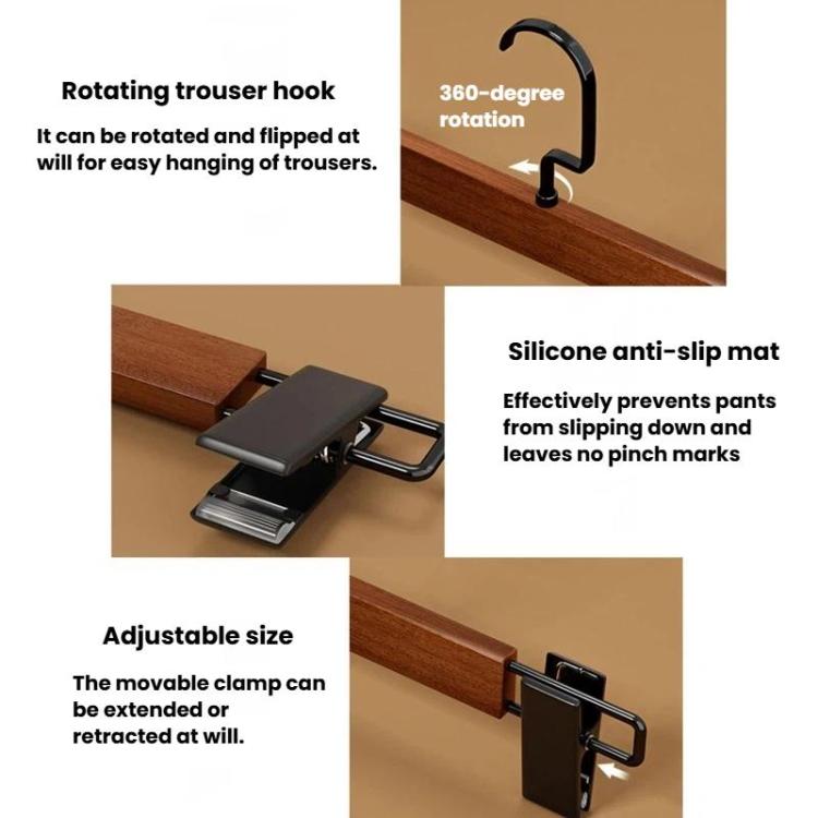 Set di 3 grucce in legno antiscivolo e regolabili per gonne, pantaloni e sciarpe, ideali per la casa, senza lasciare segni.