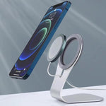 Supporto da tavolo in lega di alluminio per telefono, compatibile con caricabatterie wireless magnetico.