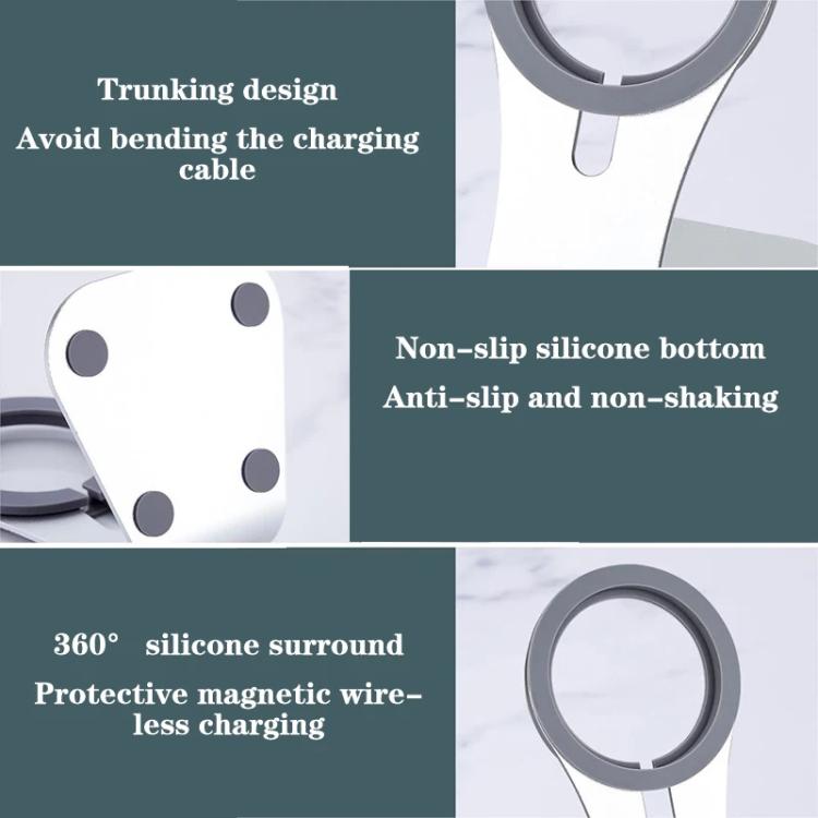 Supporto da tavolo in lega di alluminio per telefono, compatibile con caricabatterie wireless magnetico.