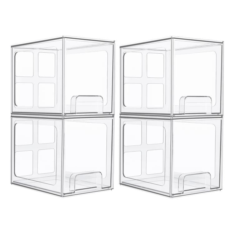 Scatola portaoggetti da scrivania alta e traforata, impilabile, in plastica trasparente, ideale per cosmetici., Single, 4pcs