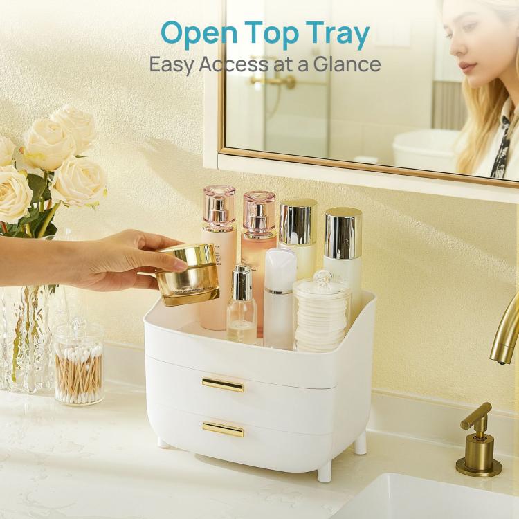 Scatola porta cosmetici a tre livelli, organizer da scrivania per cassetti., No Lid, With Lid