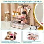 Scatola portaoggetti da scrivania trasparente per cosmetici, 2 Single-drawer+Makeup Rack, 4 Single-drawer+Makeup Rack, 2 Single-drawer+2 Double-drawer+Makeup Rack