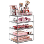 Scatola portaoggetti da scrivania trasparente per cosmetici, 2 Single-drawer+Makeup Rack, 4 Single-drawer+Makeup Rack, 2 Single-drawer+2 Double-drawer+Makeup Rack