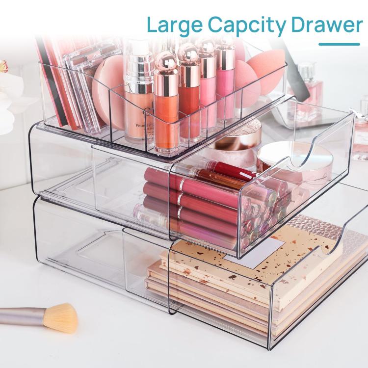 Scatola portaoggetti da scrivania trasparente per cosmetici, 2 Single-drawer+Makeup Rack, 4 Single-drawer+Makeup Rack, 2 Single-drawer+2 Double-drawer+Makeup Rack