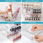 Scatola portaoggetti da scrivania trasparente per cosmetici, 2 Single-drawer+Makeup Rack, 4 Single-drawer+Makeup Rack, 2 Single-drawer+2 Double-drawer+Makeup Rack