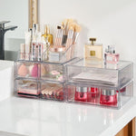 Scatola portaoggetti da scrivania trasparente per cosmetici, 2 Single-drawer+Makeup Rack, 4 Single-drawer+Makeup Rack, 2 Single-drawer+2 Double-drawer+Makeup Rack