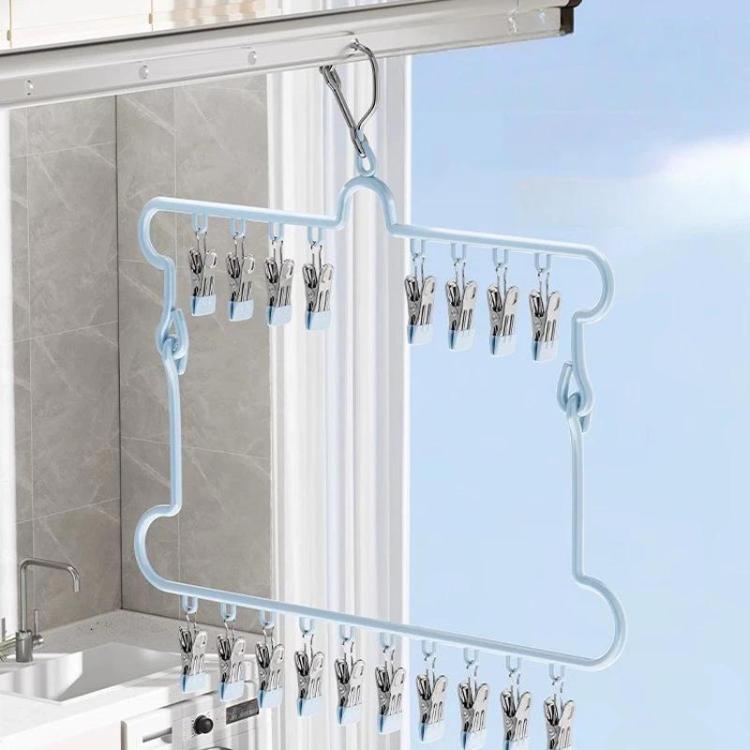 Appendiabiti pieghevole per calzini da balcone, con clip multiple, in acciaio inossidabile, per biancheria intima.