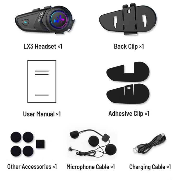 Auricolare Bluetooth wireless impermeabile per casco moto LX3
