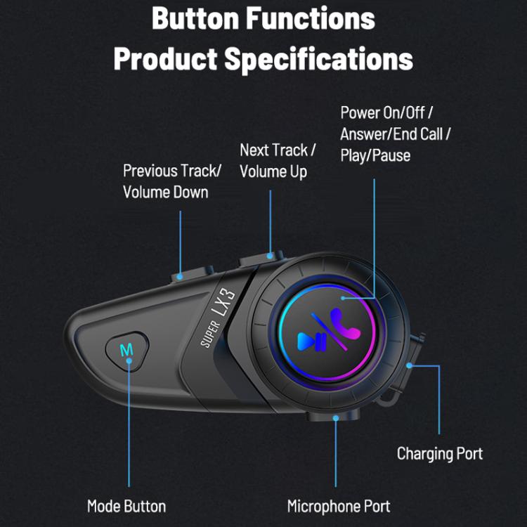 Motorcycle Helmet Waterproof Wireless Bluetooth Earphone, LX3