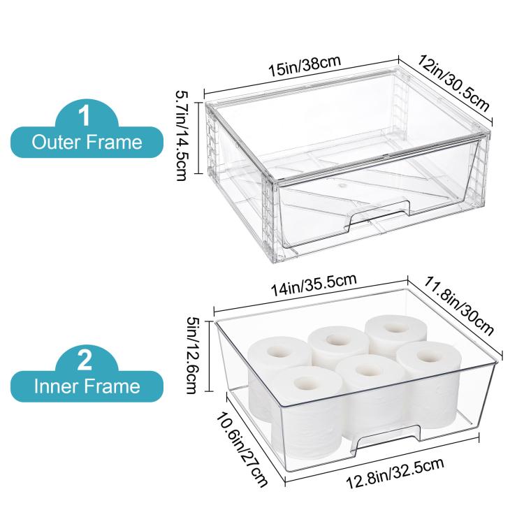 Scatola porta cosmetici trasparente in PET, organizer da scrivania, Single 12 inch Wide, Wide+2 Small, Wide+2 Medium+2 Small