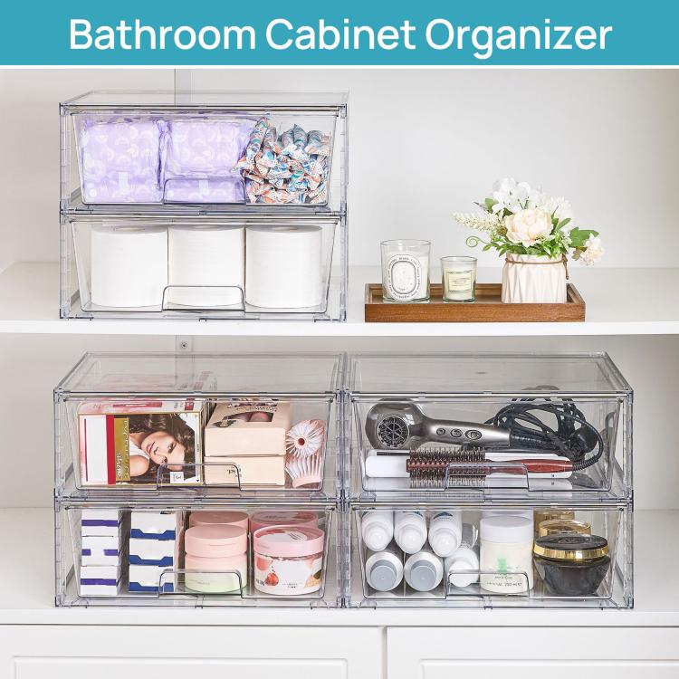 Scatola porta cosmetici trasparente in PET, organizer da scrivania, Single 12 inch Wide, Wide+2 Small, Wide+2 Medium+2 Small