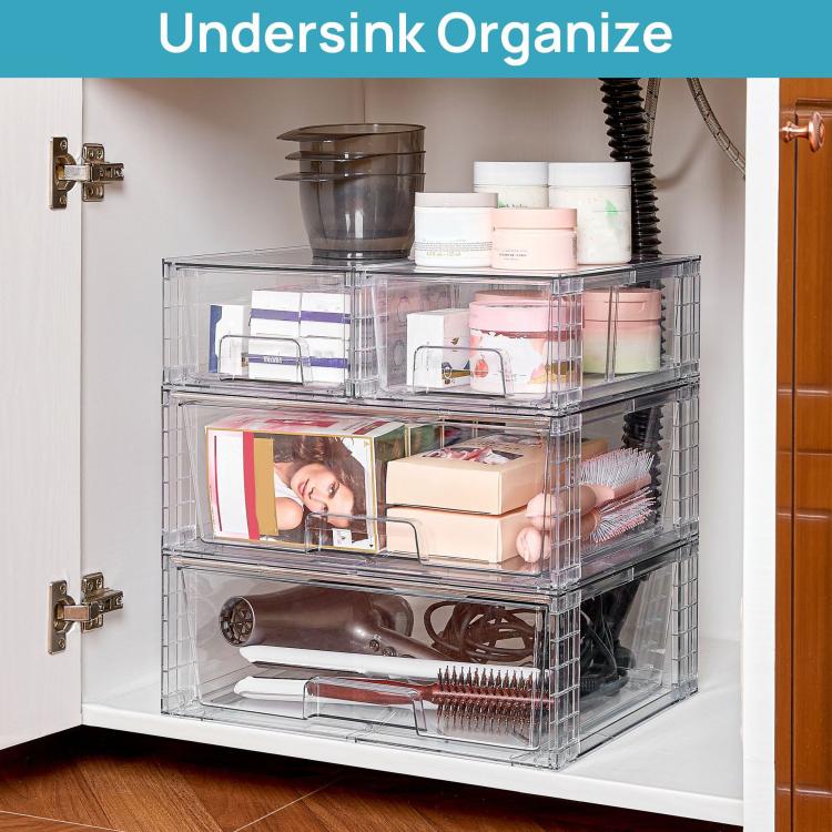 Scatola porta cosmetici trasparente in PET, organizer da scrivania, Single 12 inch Wide, Wide+2 Small, Wide+2 Medium+2 Small