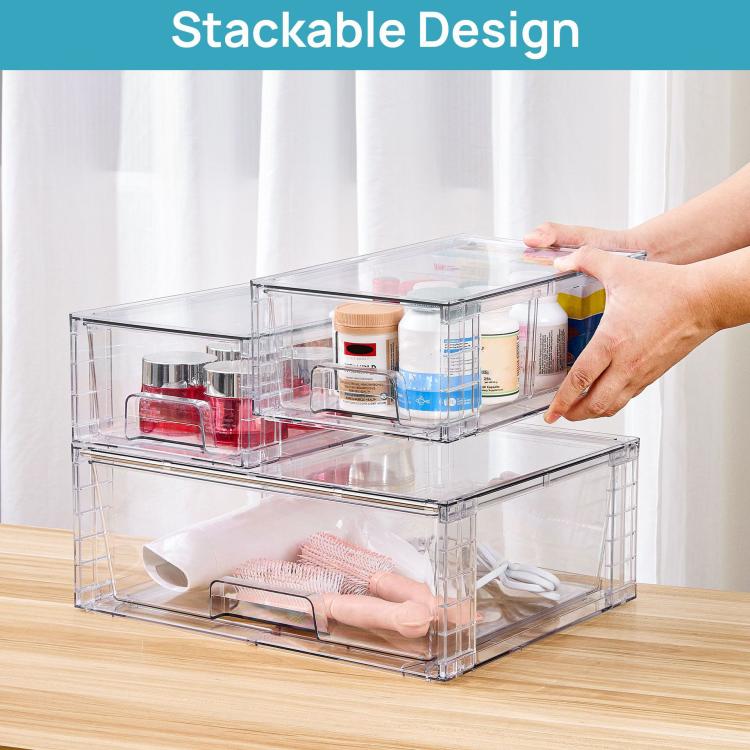 Scatola porta cosmetici trasparente in PET, organizer da scrivania, Single 12 inch Wide, Wide+2 Small, Wide+2 Medium+2 Small