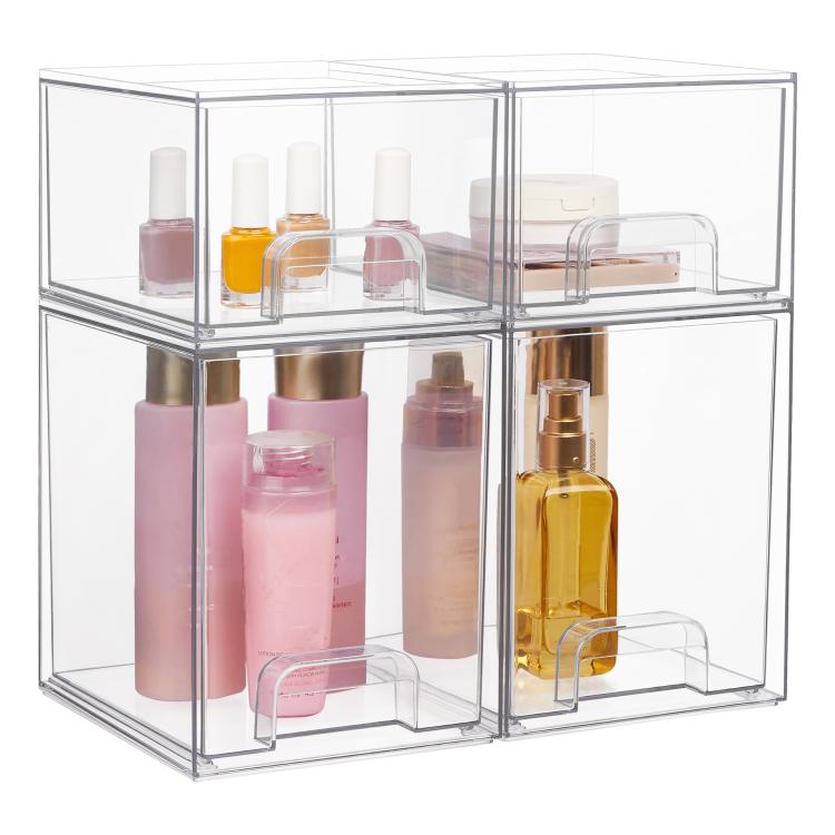 Scatole portaoggetti trasparenti in plastica per cosmetici, impilabili e ideali per l'organizzazione della scrivania., Wide+2 Small, 2 Tall+2 Small, 2 Wide+2 Tall, Wide+2 Tall+2 Small, 3 Wide+2 Small, 2 Wide+4 Small