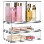 Scatole portaoggetti trasparenti in plastica per cosmetici, impilabili e ideali per l'organizzazione della scrivania., Wide+2 Small, 2 Tall+2 Small, 2 Wide+2 Tall, Wide+2 Tall+2 Small, 3 Wide+2 Small, 2 Wide+4 Small