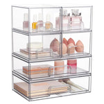 Scatole portaoggetti trasparenti in plastica per cosmetici, impilabili e ideali per l'organizzazione della scrivania., Wide+2 Small, 2 Tall+2 Small, 2 Wide+2 Tall, Wide+2 Tall+2 Small, 3 Wide+2 Small, 2 Wide+4 Small