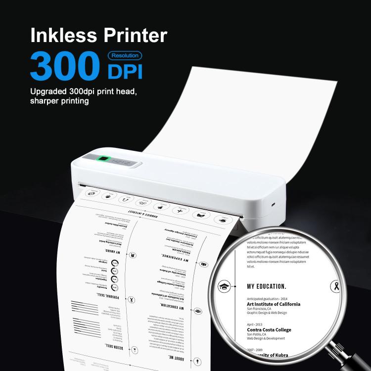 Stampante termica ricaricabile wireless, compatibile con carta da 2 a 8,5 pollici per PDF, file, immagini e carta per tatuaggi., HZTZ A4RJ 200dpi White, HZTZ A4RJ 200dpi Black, HZTZ A4RJ PRO 300dpi White, HZTZ A4RJ PRO 300dpi Black
