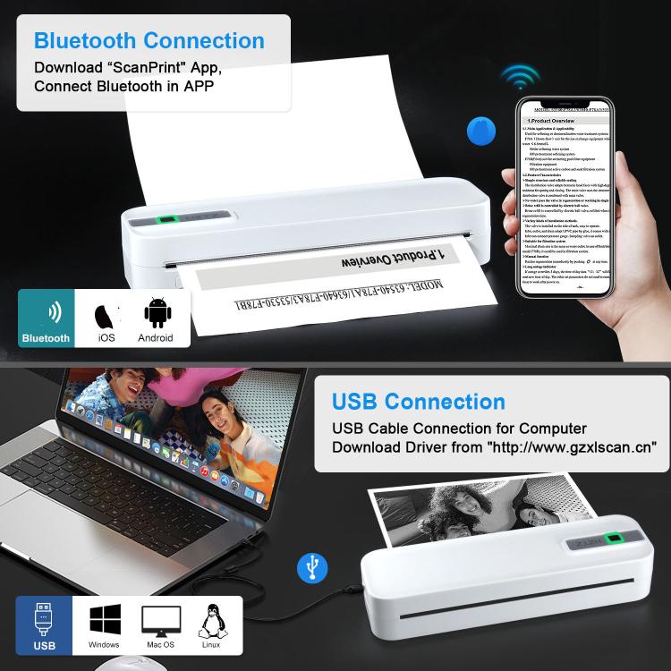 Stampante termica ricaricabile wireless, compatibile con carta da 2 a 8,5 pollici per PDF, file, immagini e carta per tatuaggi., HZTZ A4RJ 200dpi White, HZTZ A4RJ 200dpi Black, HZTZ A4RJ PRO 300dpi White, HZTZ A4RJ PRO 300dpi Black