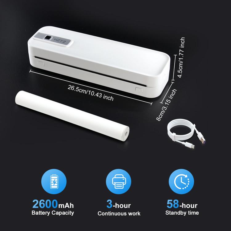 Stampante termica ricaricabile wireless, compatibile con carta da 2 a 8,5 pollici per PDF, file, immagini e carta per tatuaggi., HZTZ A4RJ 200dpi White, HZTZ A4RJ 200dpi Black, HZTZ A4RJ PRO 300dpi White, HZTZ A4RJ PRO 300dpi Black